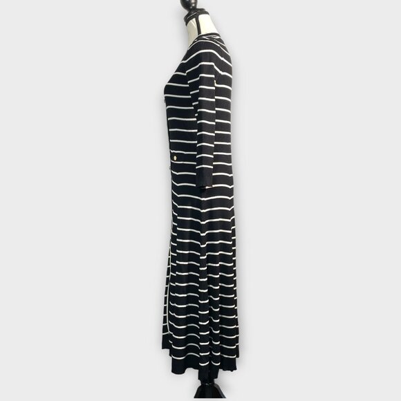 HOBBS LONDON LTD Belmont Knit Midi Dress Sz 8 US Black White Stripe - Picture 3 of 9